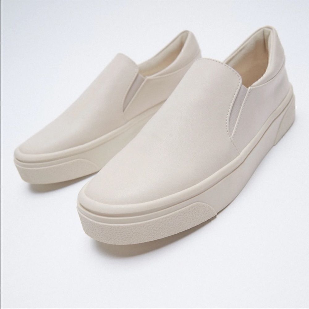 Zara Faux Leather Slip On Minimalist Sneakers 38